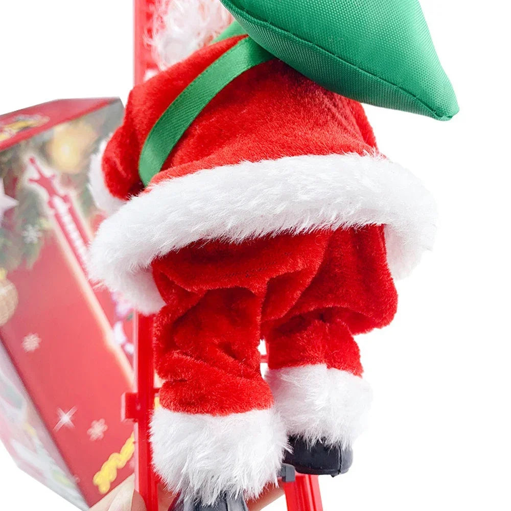2025 Christmas Ornaments Gift Electric Climbing Ladder Music Santa Claus Doll Toys Decoration Merry Christmas Tree Hanging Decor 