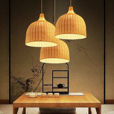 Rattan Pendant Light - Hand-Woven Bamboo Lantern Lampshade, E27 Lighting Fixture 