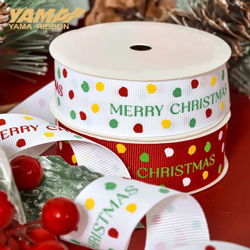 YAMA 2023 Christmas Ribbon 9 16 25mm 100Yards/roll Ribbons for gift wrapping DIY Decoration hair ornaments flower packaging