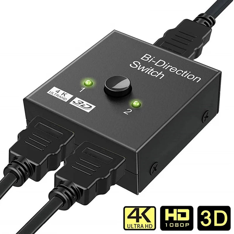 HDM Bi-Directional Interconversion I Switcher Two-in-One-Out HD Video 1-in-2-Out Smart HDMI Switcher Supports 4K TV Converter