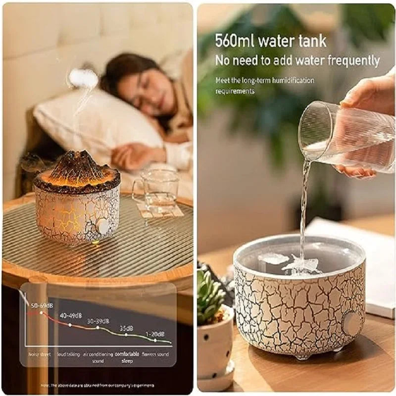 560ml Volcano Flame Air Humidifier – Aromatherapy Diffuser, Essential Oil Jellyfish Smoke Aroma, Room Fragrance Decor