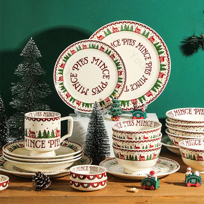 Light Luxury Christmas Ceramic Plates Hotel Restaurant Desserts Salad Bowls Home Delicious Dishes Large Soup Bowl Exquisite Mugs 
