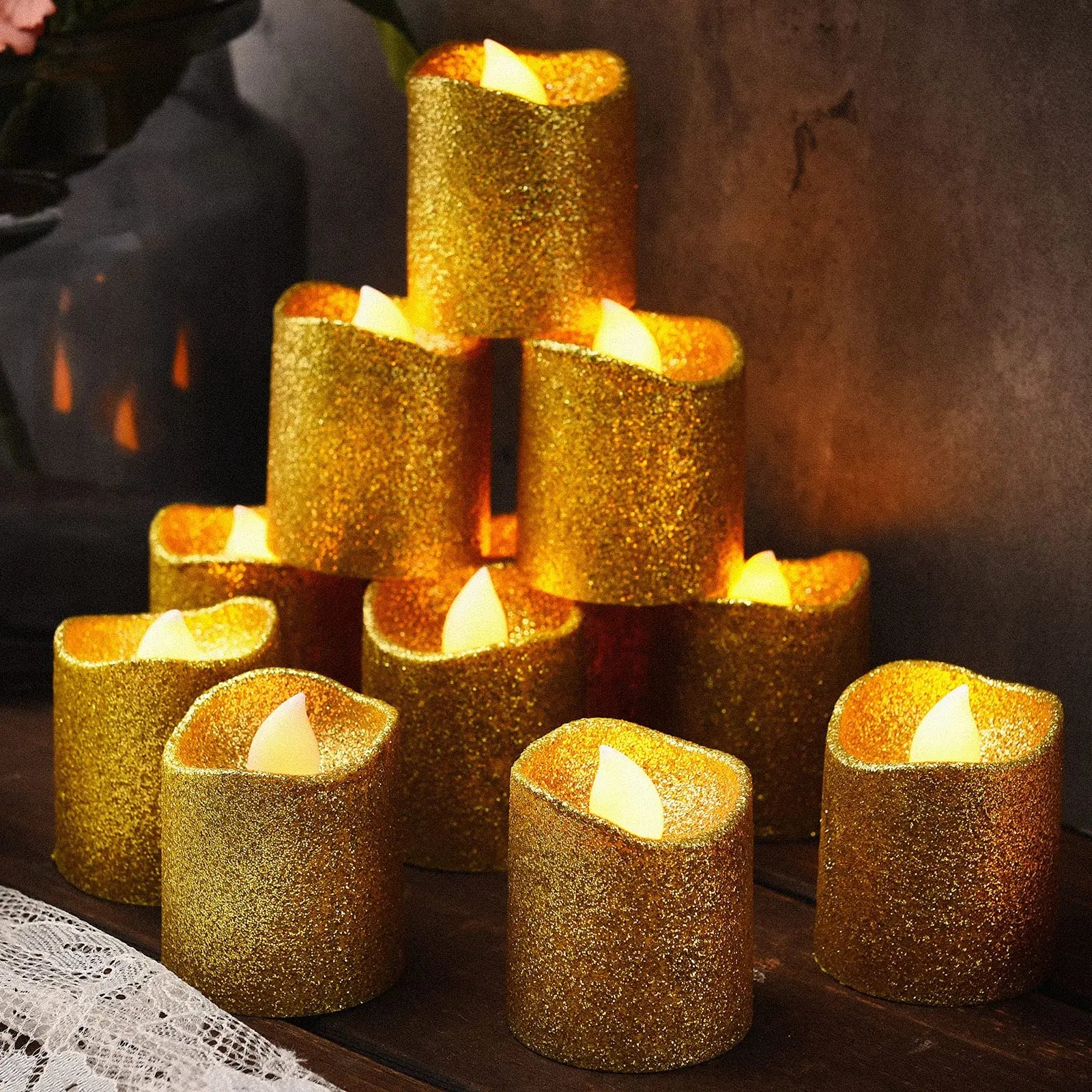 24Pcs Led Candle Light Glitter Smokeless Simulation Flameless Candle Light for Wedding Christmas Party Candles Home Decoration