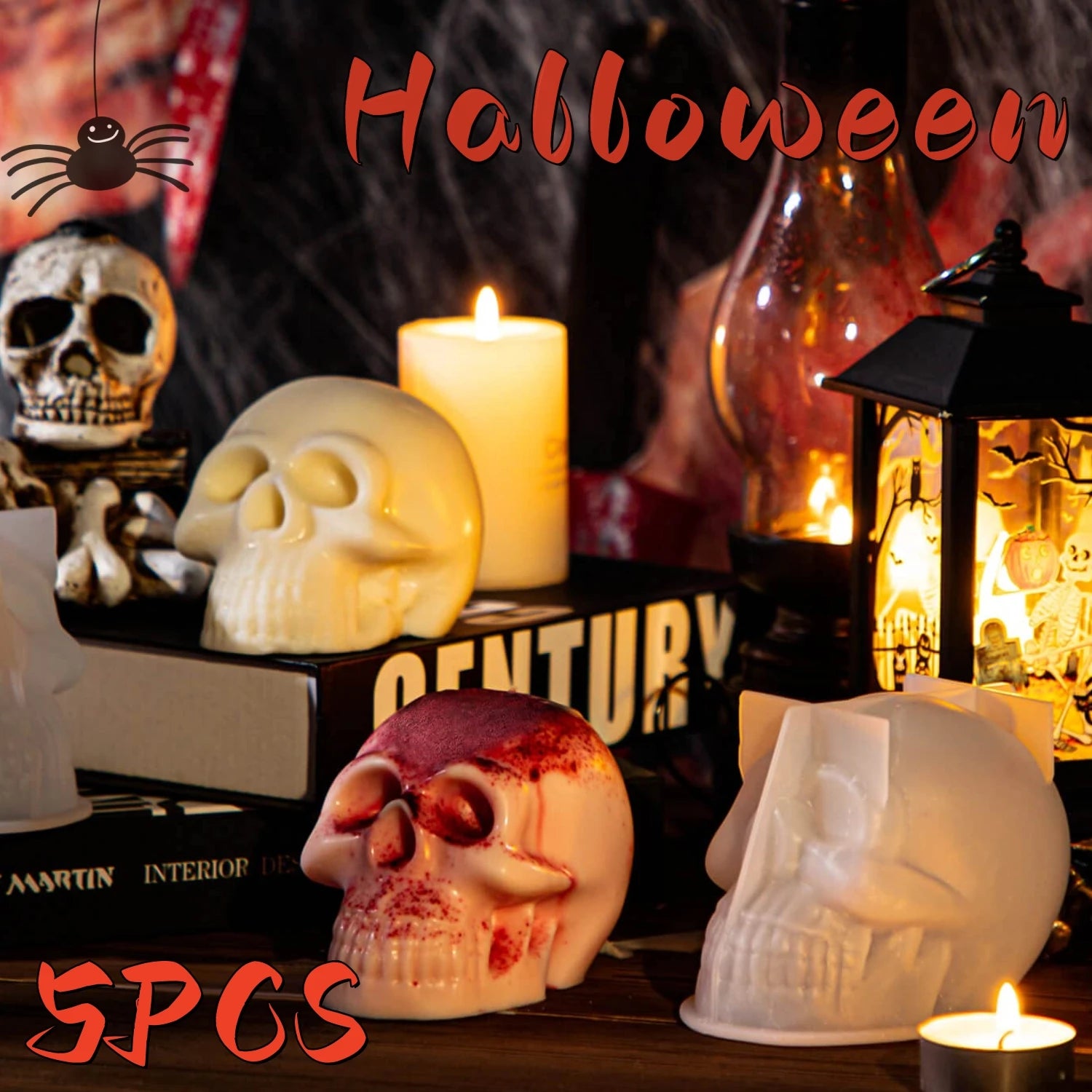 Halloween Candle Mold 3D Skull Candle Silicone Mold Pumpkin Silicone Mold DIY Desktop Ornament Halloween Decoration Props