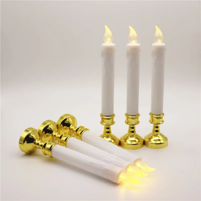 6pcs Electric Flickering Flameless Led Candle Lights With Removable Gold Base Christmas party Halloween led electronic decor