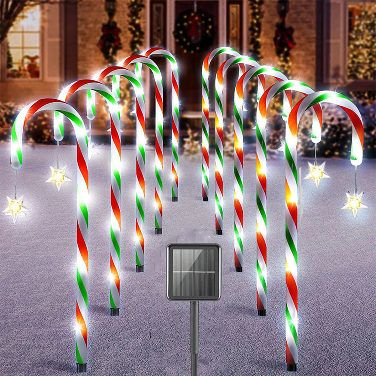 5PCS/Set Solar Cane Light Outdoor Waterproof Christmas Candy Ground Light Garden Landscape Decoration Lawn Light Colored Light