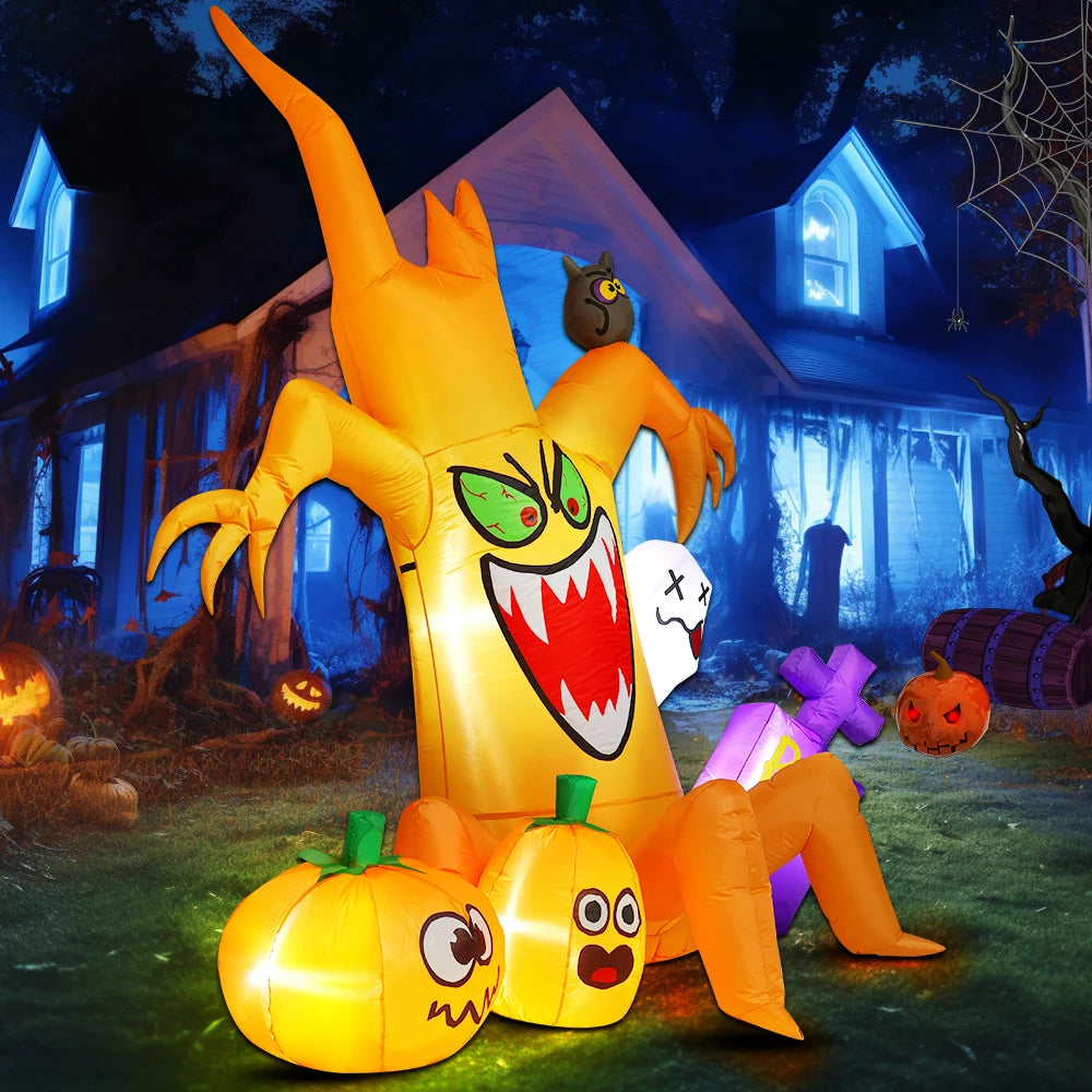 8-10 FT Halloween Inflatable Outdoor Decoration Dead Tree With Pumpkin and Cat Blow Up Yard Props For Holiday Party Garden