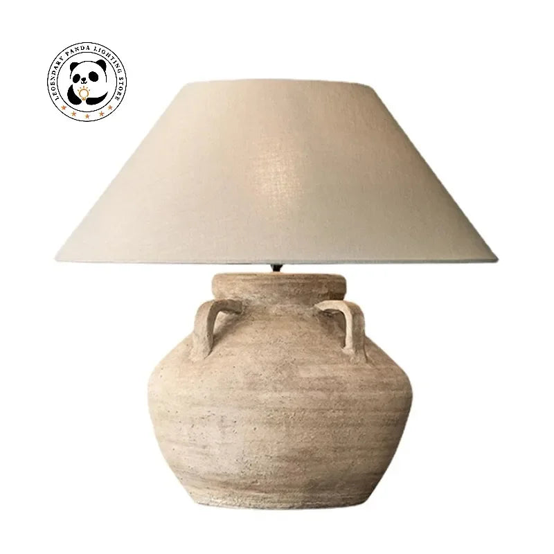 Noguchi Yong Ceramic LED Table Lamp - Retro Linen Lampshade, Creative Japanese Zen Style for Tea Room, Bedroom, and Desk Decoration