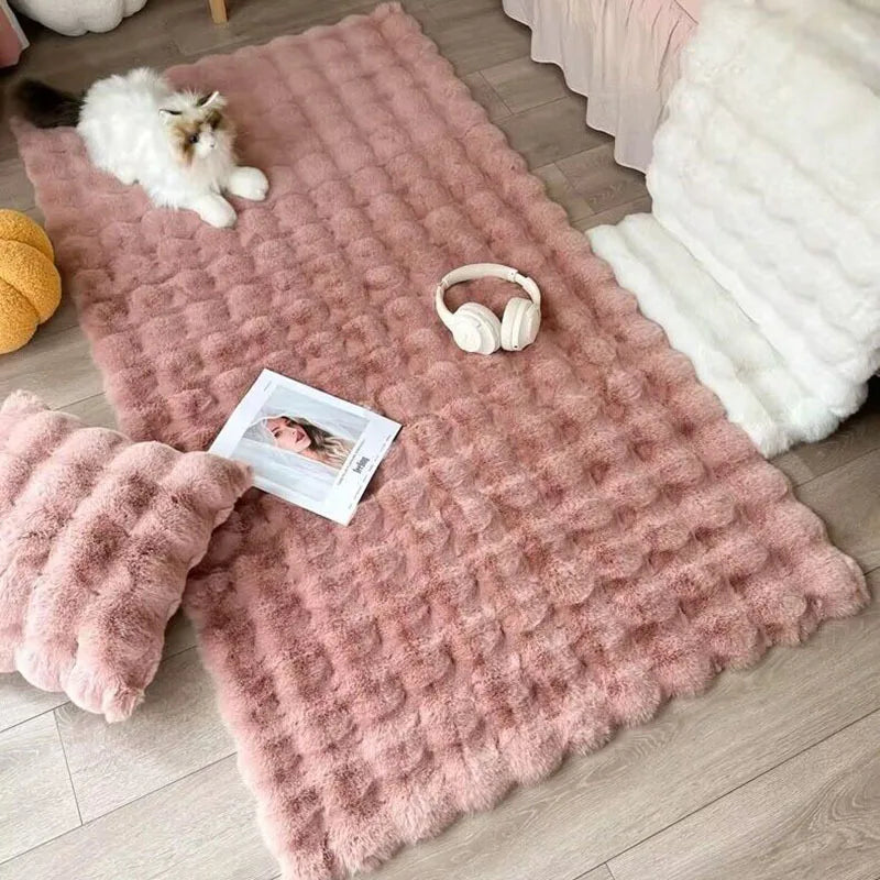 1Pc Bubble Plush Carpet For Home Decor Imitation Rabbit Hair Balcony Cushion Kids Living Room Faux Fur Rug Girl Bedroom Foot Mat 