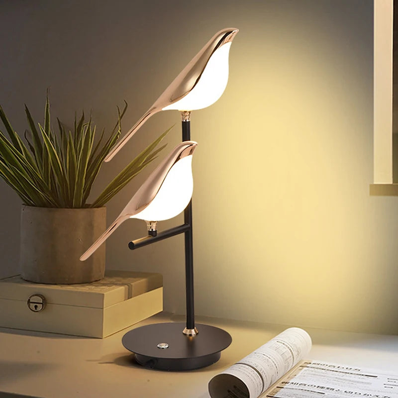 Modern LED Table Lamp - Magpie Bird Model Reading Lamp for Bedroom, Bedside, Living Room, and Home Decor