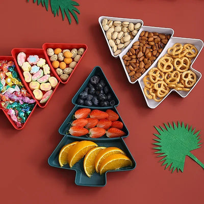 Creative Christmas Tree Shape Candy Snacks Nuts Dry Fruits Plastic Plate Snack Dishes Bowl Breakfast Tray Wedding Party Dessert 