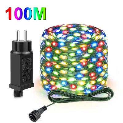50M 100M 24V LED Christmas lights Green Wire Leather Fairy Lights String Waterproof Outdoor Garden Party Wedding Garland Decor 