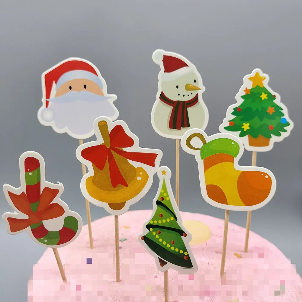 200PCS Disposable fruit stick Party cake topper Christmas tree santa snowman fruit cake decoration Christmas decoration