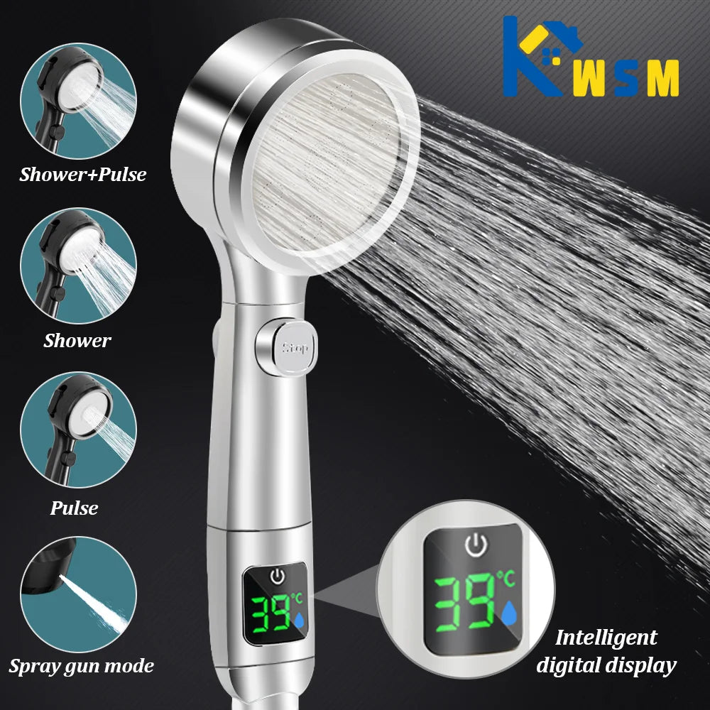 Smart 4-mode adjustable shower head LED temperature display shower head Adjustable shower Water-saving bathroom accessories