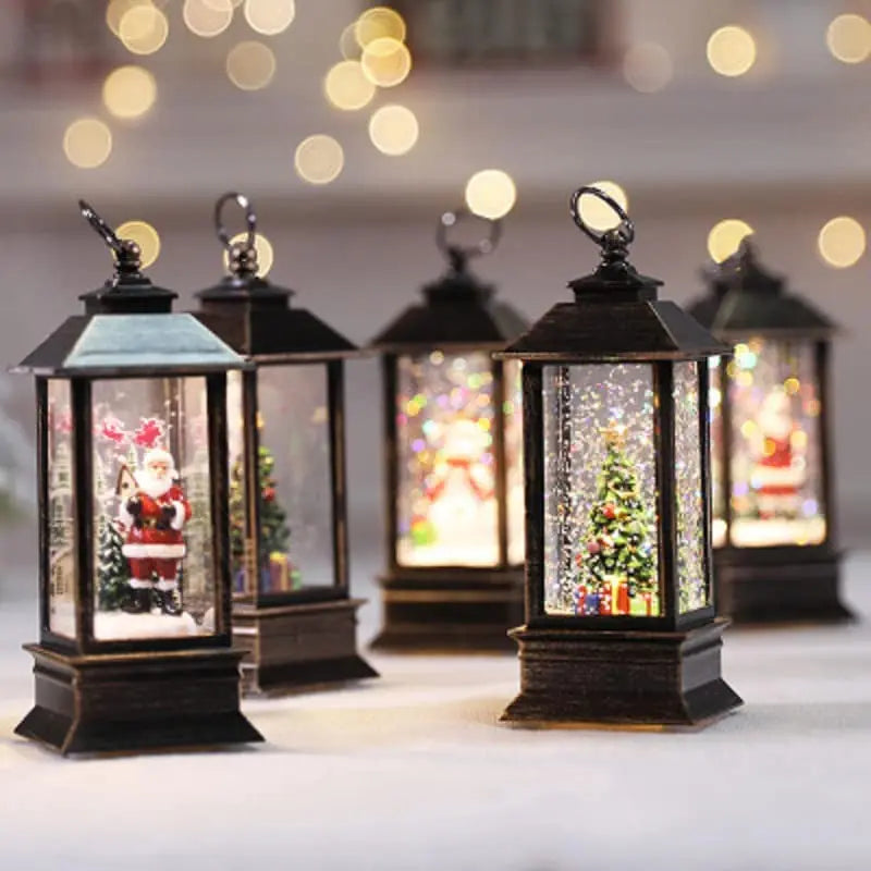 Christmas Candles Light Led Snow Globe Lantern Light Vintage Castle Santa Snowman Hanging Lantern Lamp New Year Party Decoration