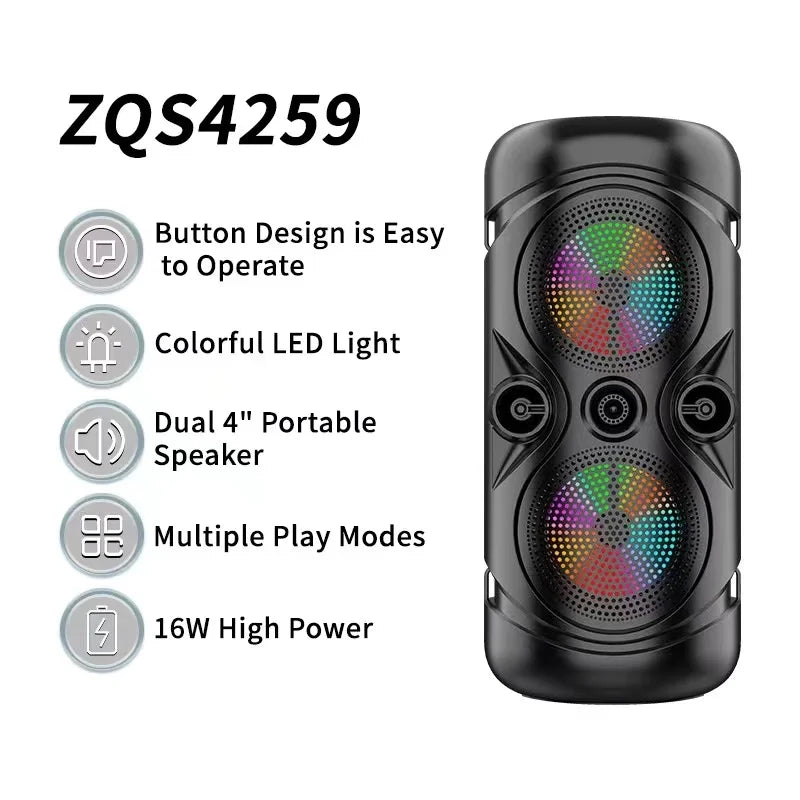 ZQS-4259 Portable Wireless Bluetooth Speaker – High Quality Outdoor Bass Speaker with LED Light, Radio, USB, TF Card, & MIC