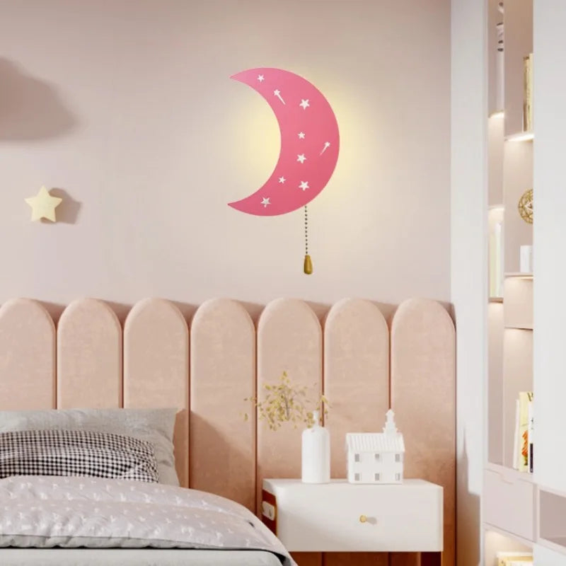 Cartoon Wall Lamp – Moon & Cloud Design, Mobile Charging, Creative LED Lights for Children's Bedroom Decor