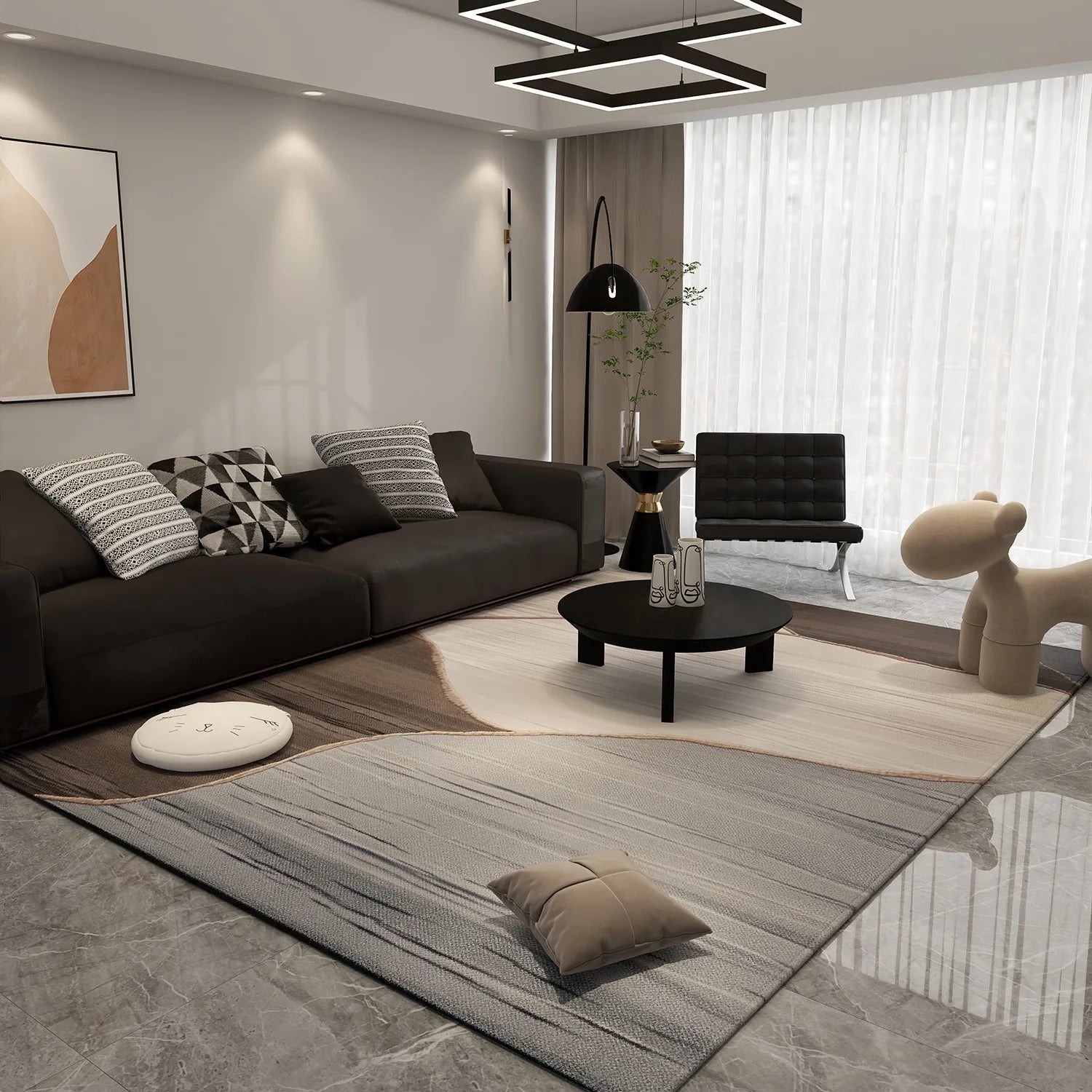 Gray Brown Artistic Carpet Minimalist Abstract Line Decorative Rug Large Size Living Room Carpets Bedroom Easy Clean Bedside Rug 