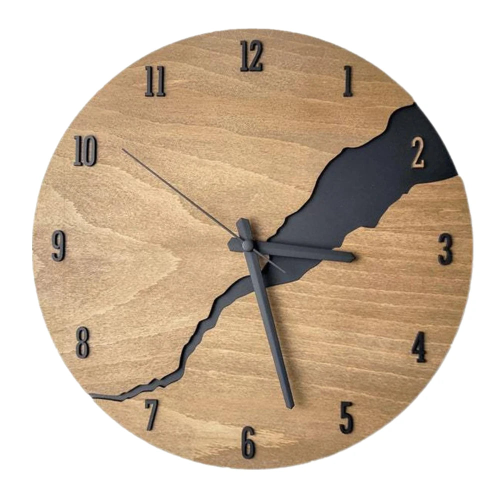 12-Inch Simple Cracked Wooden Wall Clock – Silent Non-Ticking Large Design for Living Room & Office Decor