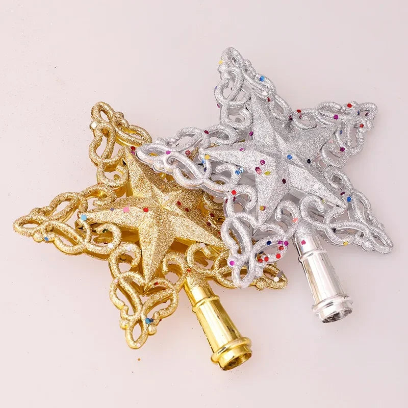 2024 Christmas Tree Top Glitter Gold Silver Star Xmas Tree Snowflake Ornaments Christmas Decoration For Home 2023 Natal New Year