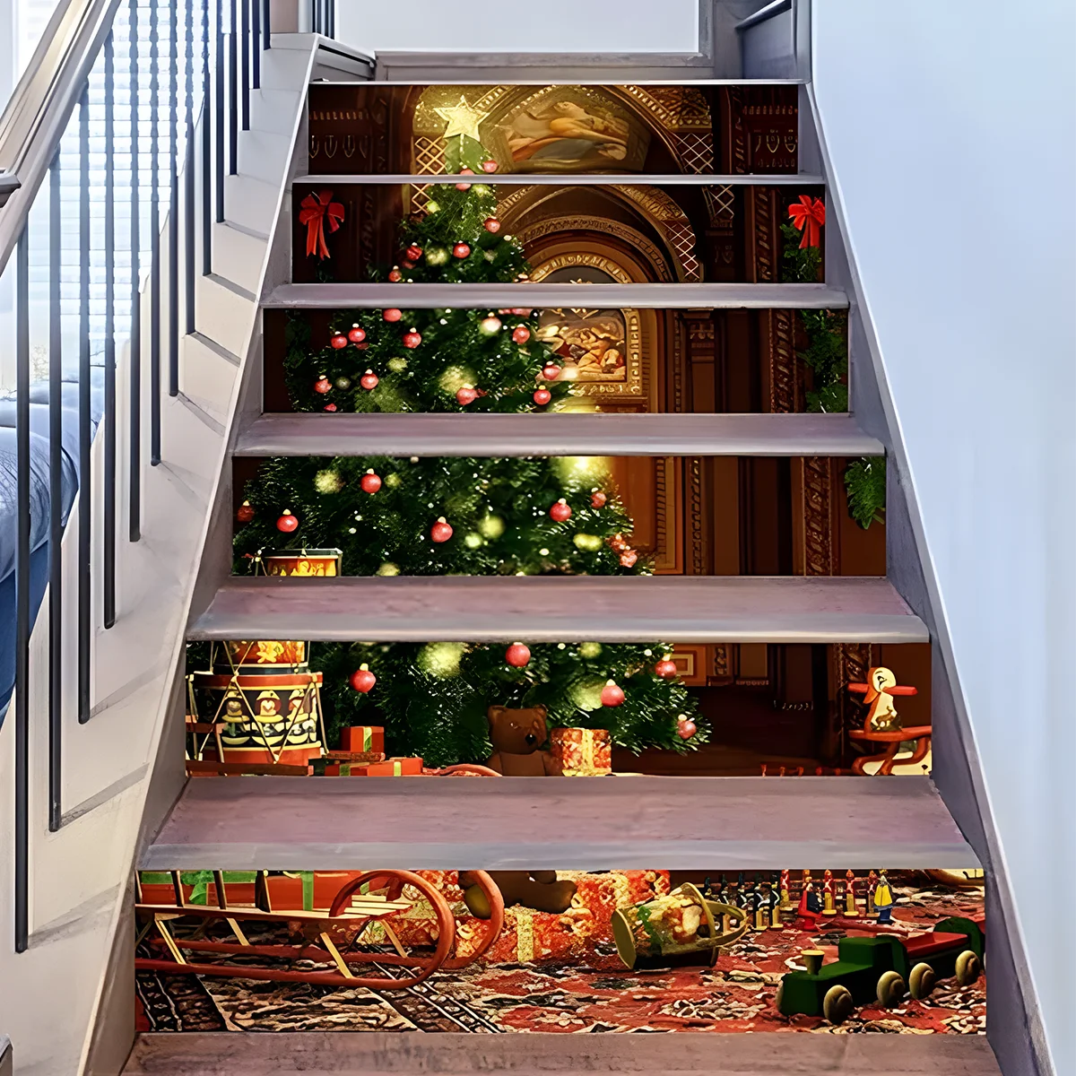 Christmas Stairway Stickers Merry Christmas Decorations For Home 2024 Xmas Ornament Navidad Noel Natal Gifts Happy New Year 2025