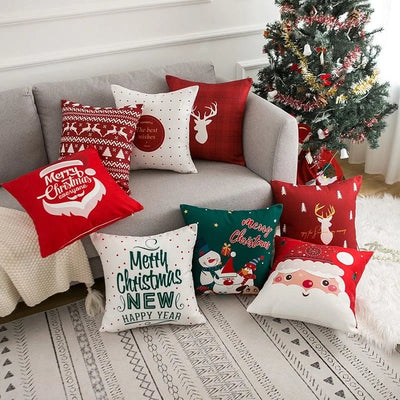 Christmas cartoon pillow cover, Santa Claus, reindeer, snowman, cute pillowcase, home celebration, red creative gift 