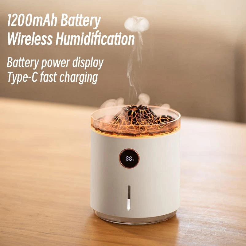 Volcano Flame Essential Oil Aroma Diffuser – 350ML USB Ultrasonic Mist Maker, Smoke Ring Air Humidifier, Mini Humidifier