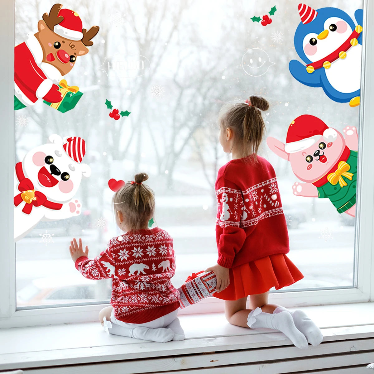 Christmas Window Stickers Santa Claus Elk Merry Christmas Decoration For Home Xmas 2022 Navidad Kerst Gift Happy New Year 2023