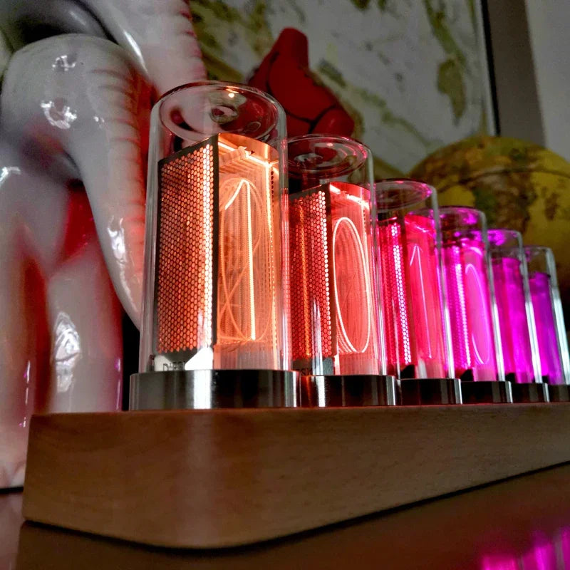 RGB-6BITS Nixie Tube Clock - Wooden LED Digital Watch with Retro Glow, Alarm Function, and Desktop Decoration 