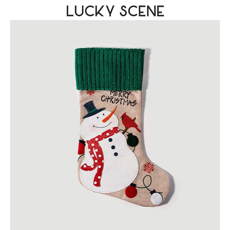 Large Size Christmas Stockings Candy Bag Pendant Large Stockings Christmas Decoration Gift Bag Snowman S01487