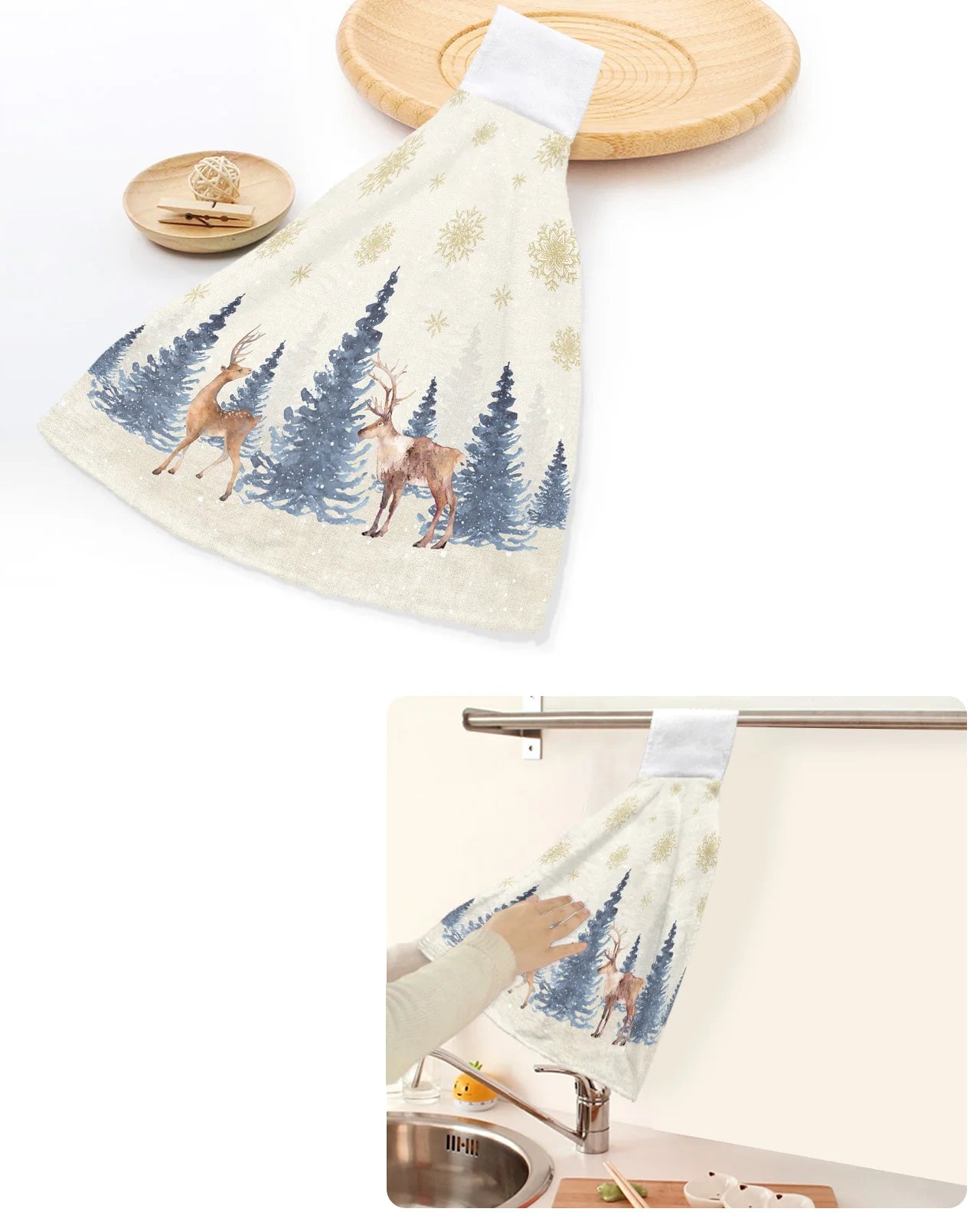 Christmas Snowflake Elk Hand Towels Kitchen Microfiber Dishcloths Cleaning Cloth Bathroom Absorbent Hanging Towels