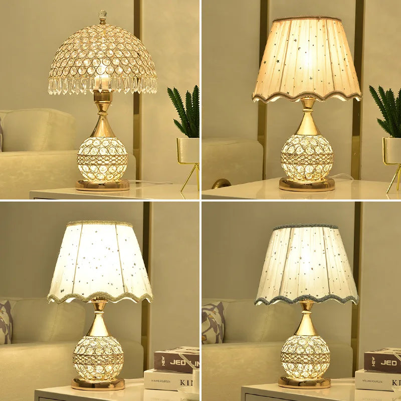Crystal Table Lamp Desk Light – European Bedroom Home, Warm Marriage Light, Luxury Romantic Bedside Lamp, Household Decorative Lamp 