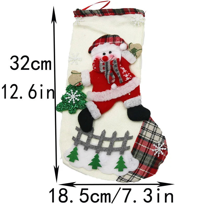 (1pcs)32*18.5cm Christmas Stocking Gift Bag Xmas Snowman Decoration Fabric Oversized Socks Christmas Tree Decoration DIY Cute