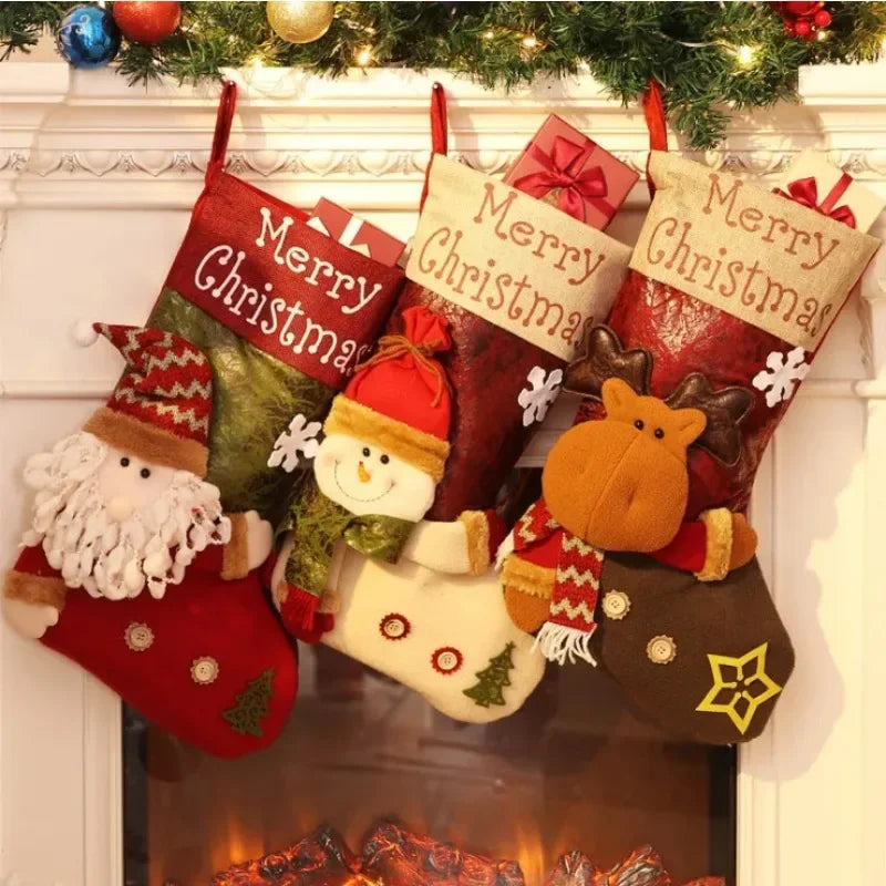 1pcs Christmas Stocking Snowman Santa Elk Kid Candy Gift Bag Sock Fireplace Decor Xmas Christmas Tree Ornaments Holder New Year