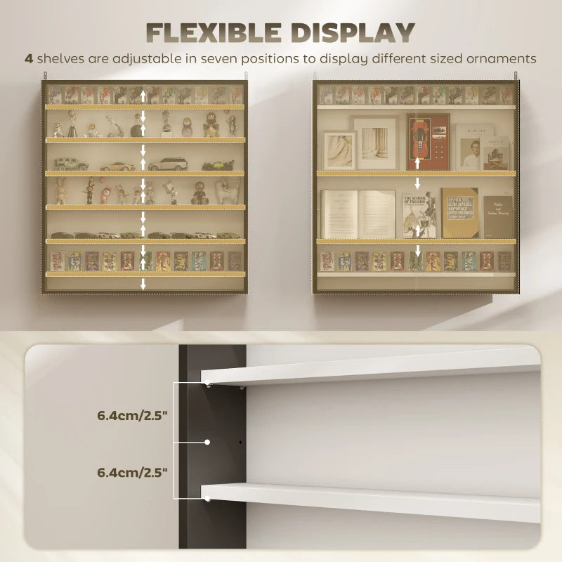 7-Tier Display Cabinet, Shot Glass Display Case, Glass Curio Cabinet with Glass Doors, Black and White