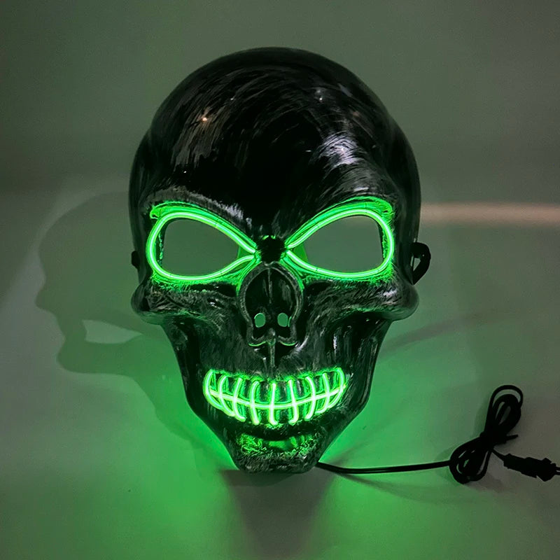 Halloween Neon Luminous Horror Mask Glowing LED Skull Mask Halloween Party Decor Cosplay Supplies Light Up Skeleton Mask Costume