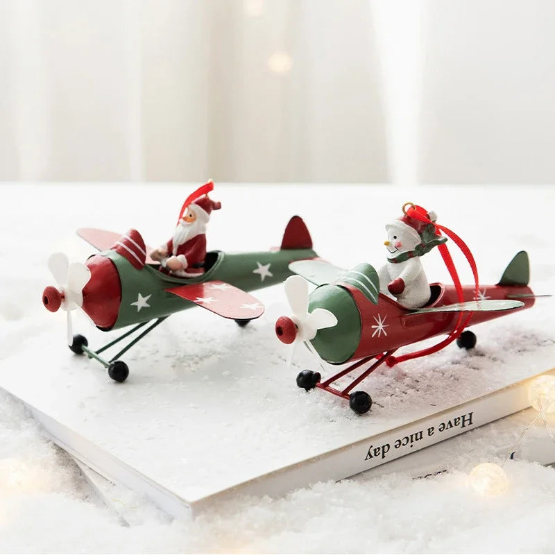 Retro Iron Christmas Pendant Antique Style Santa Claus Airplane Christmas Tree Hanging Decoration Ornaments Snowman Decorative