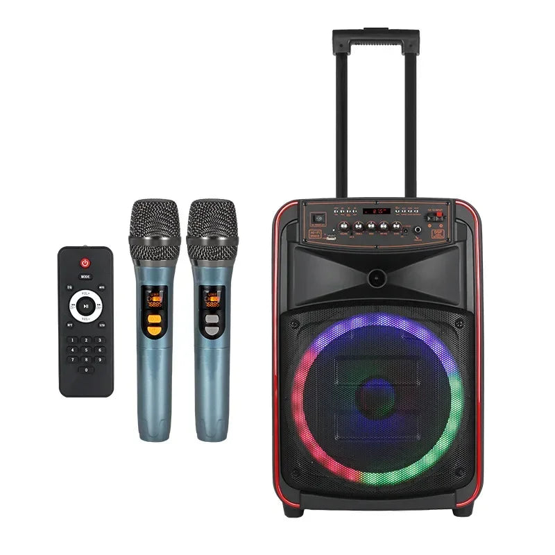 500W High-Power Portable Bluetooth Speaker – Outdoor Karaoke Trolley with Wireless Dual MIC, 3D Surround Sound, Subwoofer