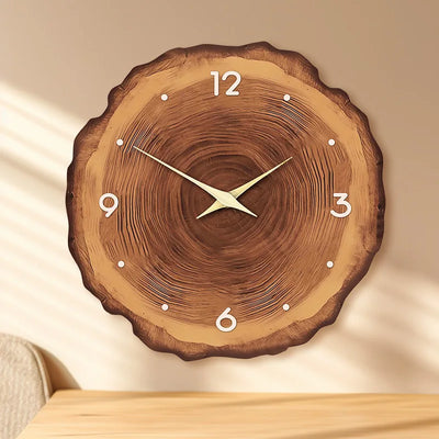 Modern Simple Art Faux Wood Grain Wall Clock - Premium Living Room and Dining Room Decor 