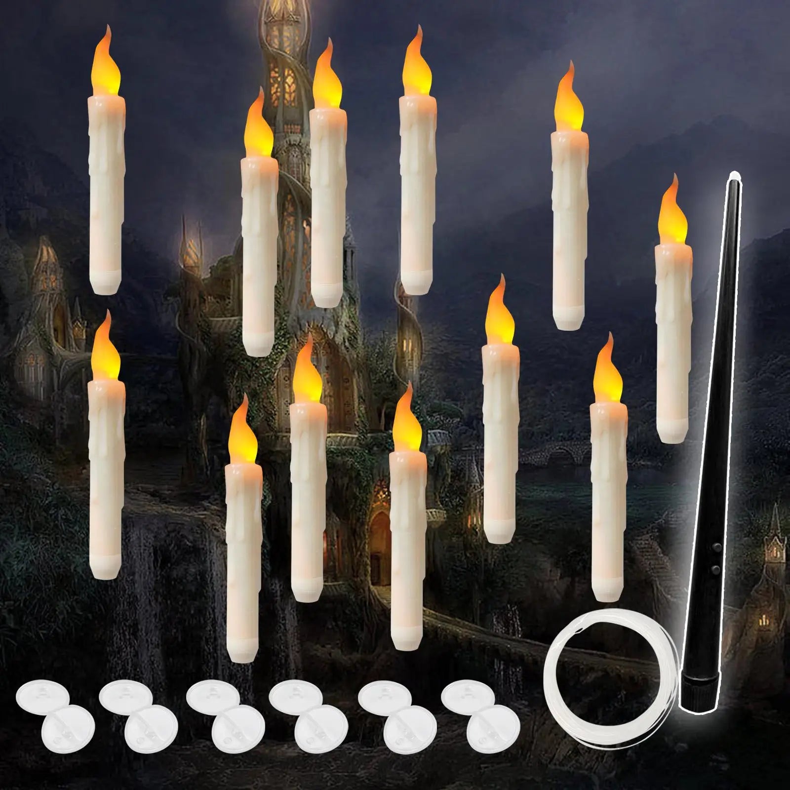 12Pcs Floating Candles Floating Flameless Flying Candles for Fireplace Xmas Birthday Party Christmas Ornament Party Decoration 