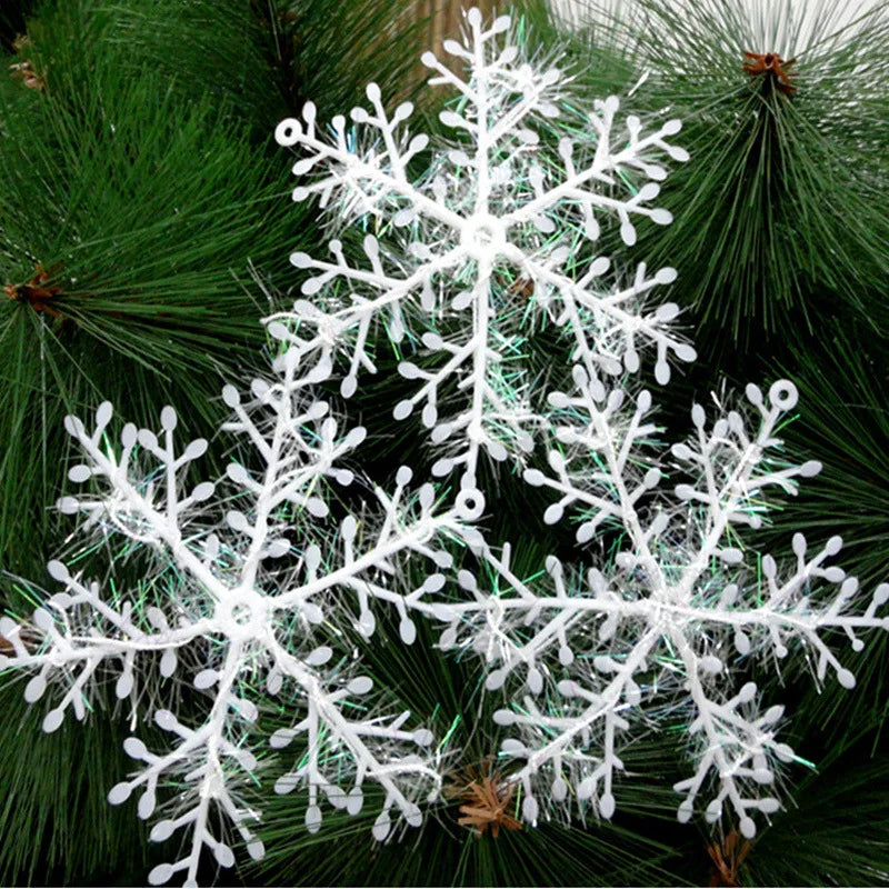 50/100/150Pack White Christmas Snowflake Plastic Brushed Snowflake Hanging Christmas Tree Decoration Accessorie Party Decoration