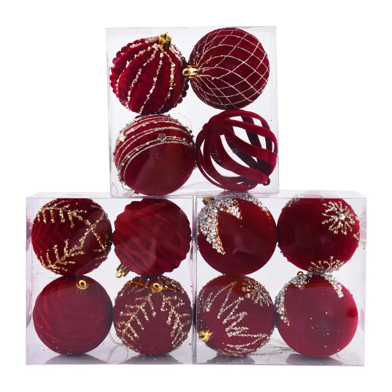 8cm Christmas Burgundy Velvet Balls Flocked Christmas Hanging Ornaments Wine Red Balls Wedding Anniversary Party Xmas Tree Decor