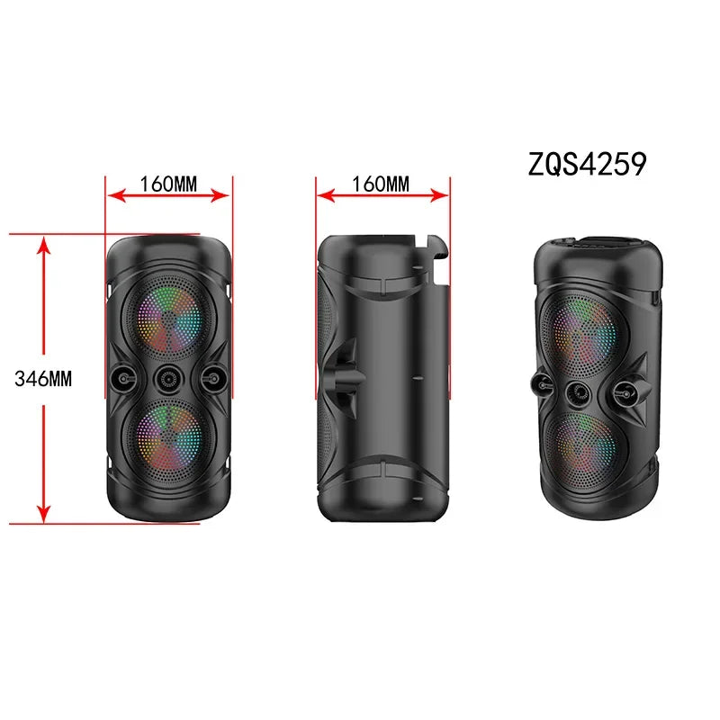 ZQS-4259 Portable Wireless Bluetooth Speaker – High Quality Outdoor Bass Speaker with LED Light, Radio, USB, TF Card, & MIC