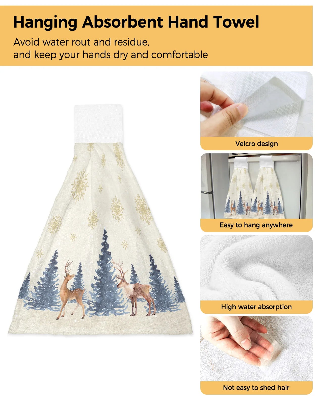 Christmas Snowflake Elk Hand Towels Kitchen Microfiber Dishcloths Cleaning Cloth Bathroom Absorbent Hanging Towels