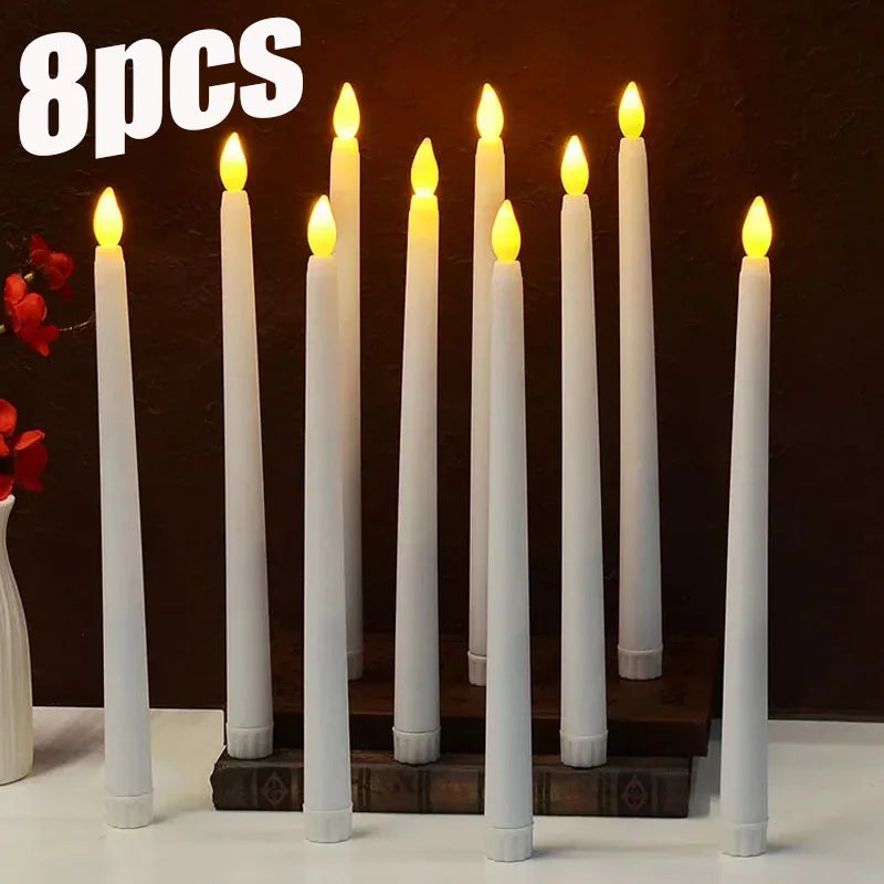 8PCS Long LED Candles Flameless Battery Powered Pointed Candle Light Decorative Flickering Candle Light for Home Event Christmas