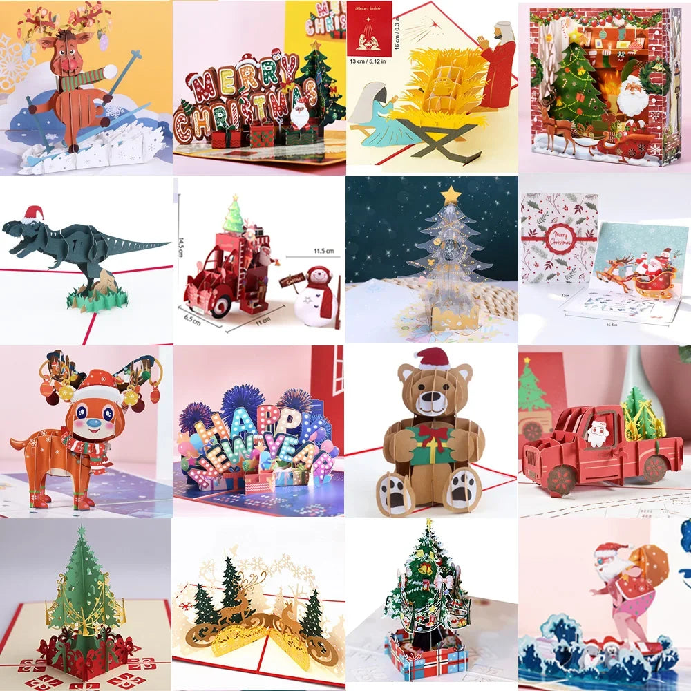 New Original 3D Pop UP Santa Cards Marry Christmas Greeting Card Party Invitations Gifts New Year Gift Card Anniversary Postcard 