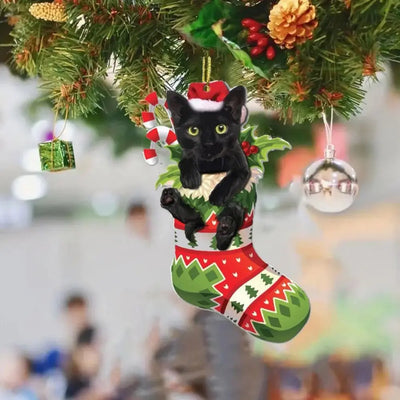 2D Christmas Dog Hanging Ornaments Cartoon Decorative Xmas Tree Dog Charms Dog/Cat Shape Acrylic Puppy Acrylic Pendant 