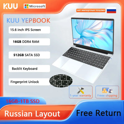 15.6-Inch Laptop – 16GB RAM, 512GB SSD, Windows 11, Intel Celeron N5095, Office Computer with Backlit Keyboard, Fingerprint, WiFi, Camera, & Bluetooth 