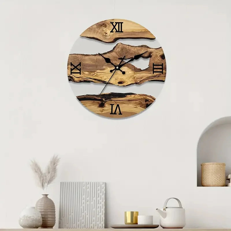 Acrylic Wood Grain Wall Clock – Silent, Minimalist Design, Home Hanging Clock for Living Room, Art Wall Watch, Home Decoration 