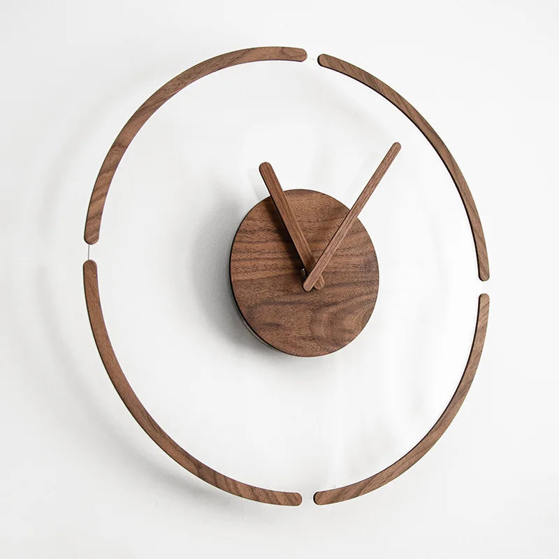 Solid Wood Glass Wall Clock Nordic Minimalist Style Pointer Quartz Silent Drive Living Room Office Background Home Decoration